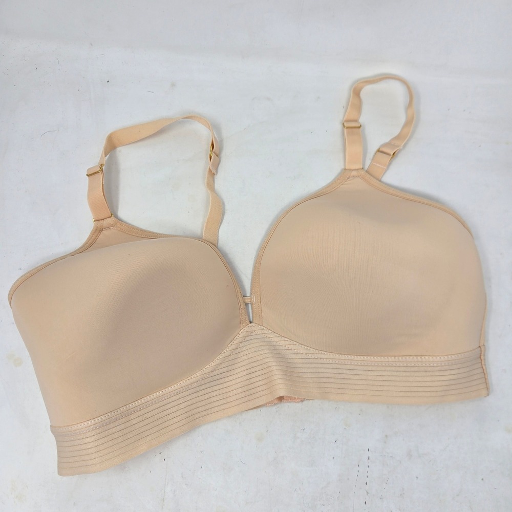 LIVELY The‎ Stripe Mesh Bralette Tan Beige Wireless Convertible J-Hook Bra 38C